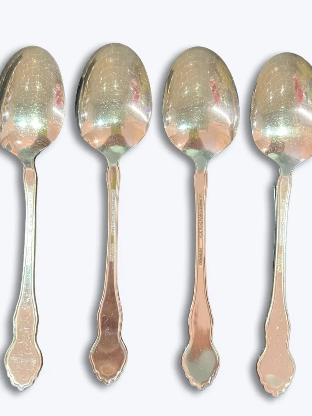 Vtg Oneida Stainless Folk Art Set of 4 Place Oval Soup Spoons Deluxe Meredith 7